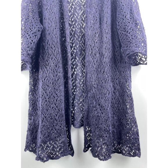 Eileen Fisher Open Knit Open Front Linen Metallic Longline Cardigan Womens Large - Picture 3 of 11